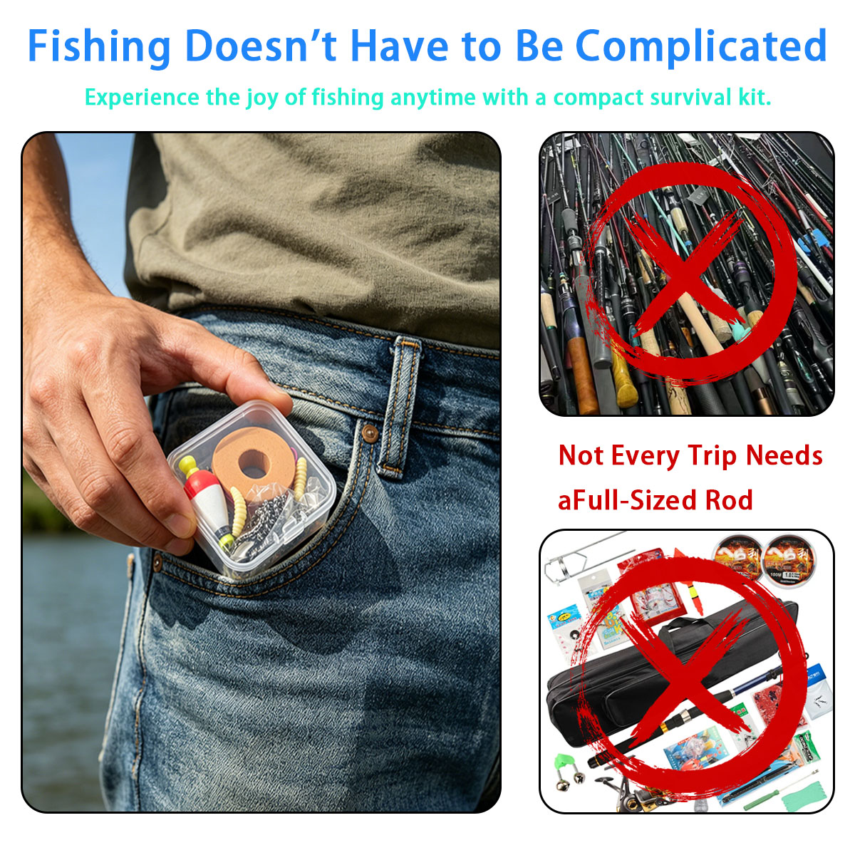 Fishing Lure Kit - Kit de pêche d'urgence portable, kit