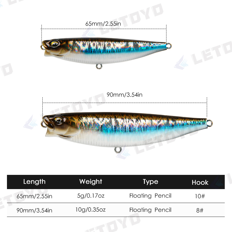 LETOYO 65mm 5g/90mm 10g Surfac - Fishing Lure Topwater avis et prix