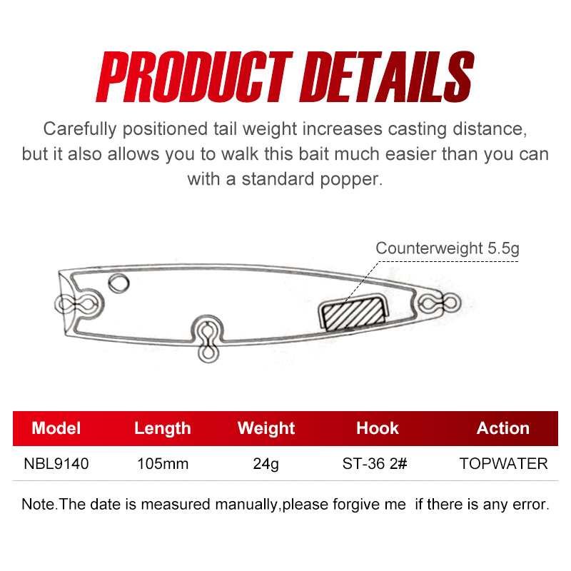 Noeby 105mm 24g Topwater Poppe - Fishing Lure Popper avis et prix